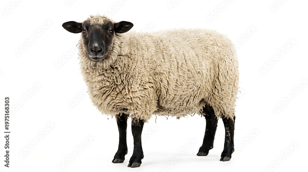 Fototapeta premium Sheep isolated on white background looking at the camera