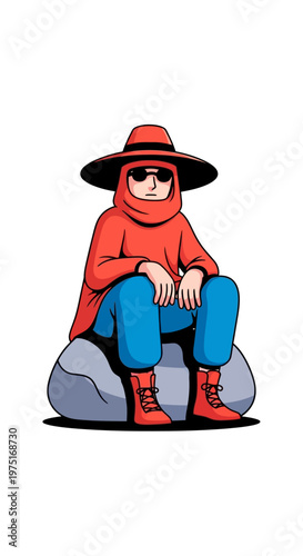 Person Wearing Red Hoodie Sitting.