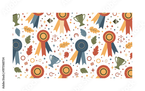 championship rosette seamless pattern, repeating pattern, surface design, textile print, soft color palette, modern illustration, no shadows, flat lighting,