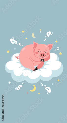 Pig Sleeping on Cloud Dreaming.