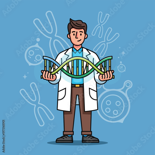 Scientist Holding DNA Helix Model.
