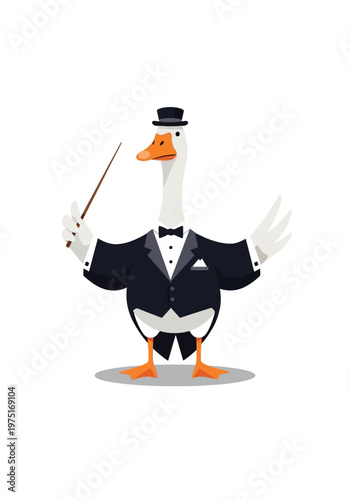 Goose in Tuxedo Conducts Music.