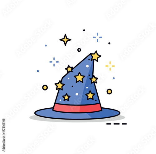 Wizard hat with stars a tiny magical hat decorated with small glowing stars and soft sparkles floating around. A whimsical and enchanting scene capturing