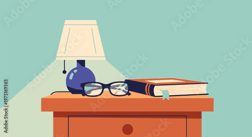 Table with lamp and books.