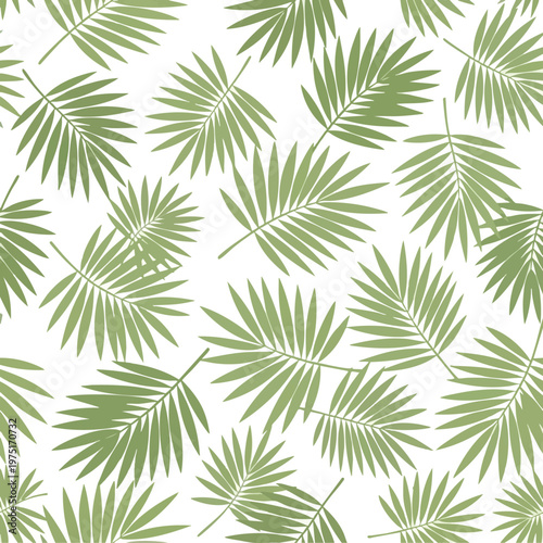 Scattered light green palm fronds on a pure white background, creating a natural, airy feel