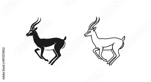 Antelope Symbols: Black & White Animal Icons Design Vector