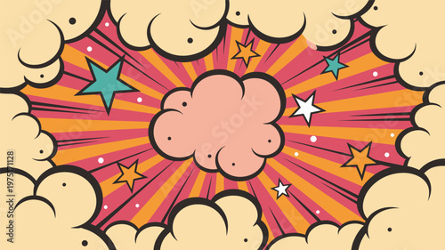 Comic Book Style Explosion Background with Stars and Clouds boom bang