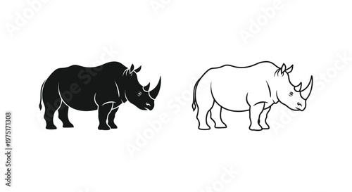 Black and White Rhino Comparison Guide Vector