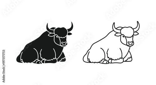 Bull Symbols: Black & White Oxen Art Design Vector