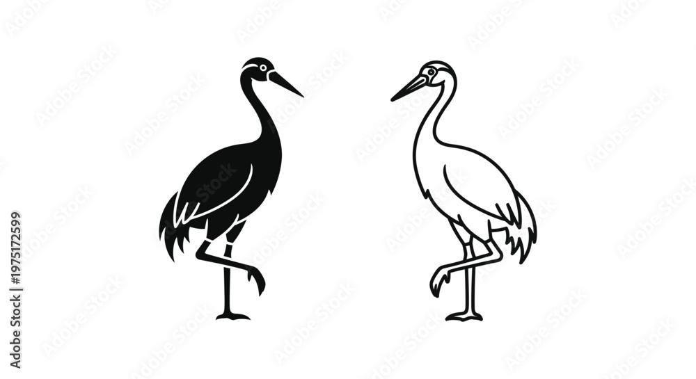 Fototapeta premium Black and White Crane Bird Silhouette Vector Design Vector