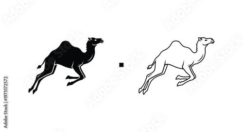 Camel Silhouette Art: Black & White Designs Vector