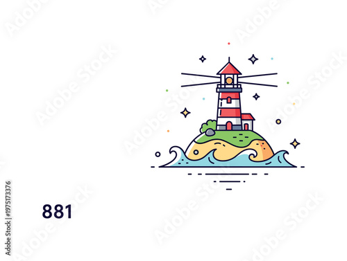 Tiny cozy lighthouse island adorable little lighthouse perched on a small island with gentle waves and subtle sparkles enhancing the whimsical scene.