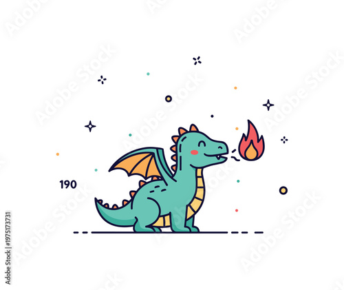 Tiny dragon fire charm cute little dragon exhaling a small flame with tiny decorative sparkles around, standing on a soft surface in a playful scene.