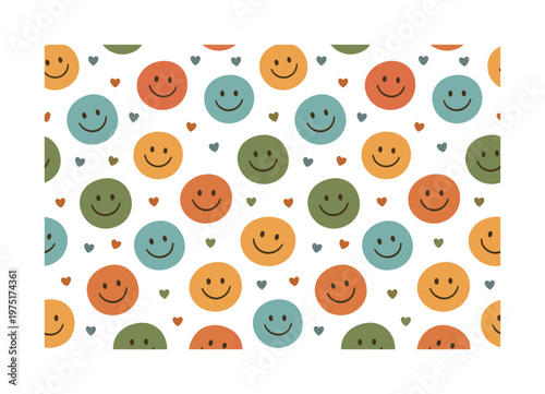 happy face icons composition seamless pattern, repeating pattern, surface design, textile print, scattered
