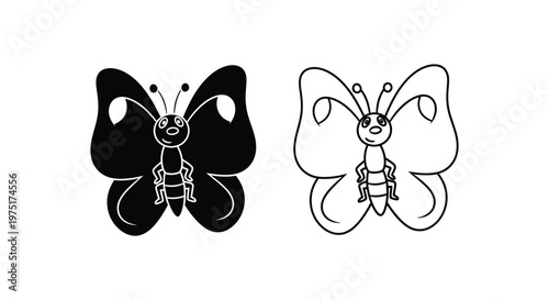 Cute Butterfly Bug Cartoon Characters Design Vector