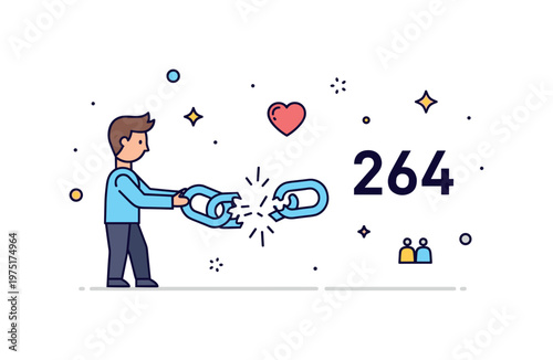 Letting go of unhealthy connections scene featuring a person releasing a broken link chain with small heart and sparkle accents expressing healing, growth, and