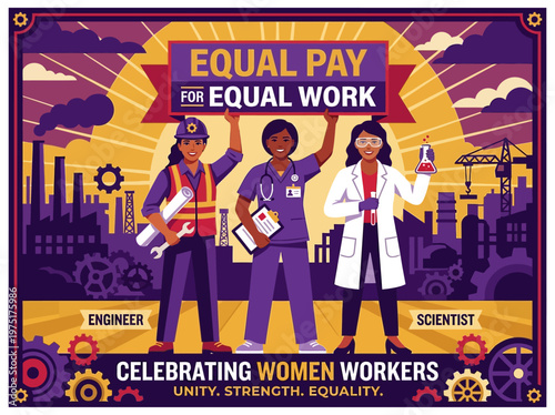 Celebrating diverse women workers demanding equal pay for equal work empowering careers