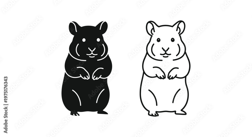 Naklejka premium Cute Hamster Friends: Black and White Cartoon Pals Vector