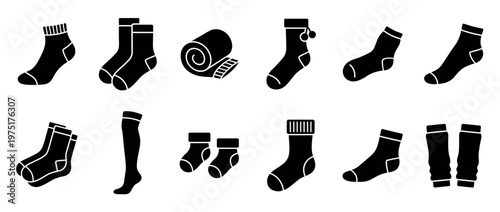 Socks and hosiery collection featuring various types of foot and leg wear, including ankle, crew, knee-high, and baby socks, along with leg warmers.