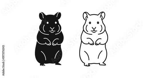 Cute Hamster Friends: Black and White Cartoon Pals Vector