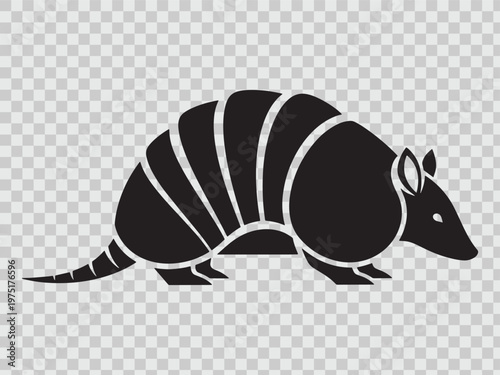 Black armadillo silhouette side view on transparent background unique graphic symbol wild nature mammal unusual.