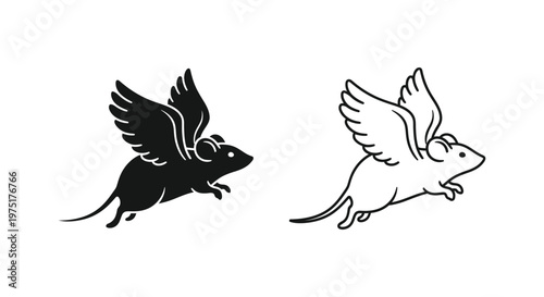 Fantastical Flying Rodent Creatures: Mythical Pegasus Mice Designs Vector