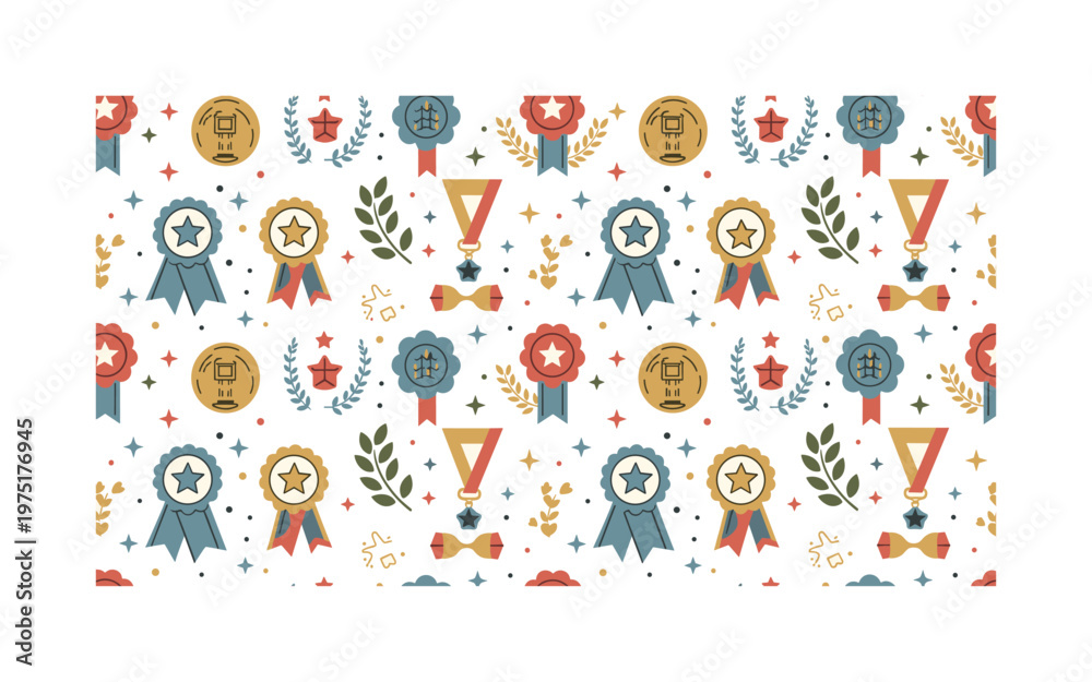 Obraz premium award medal seamless pattern, repeating pattern, surface design, textile print, soft color palette, modern illustration, no shadows, flat lighting, charming
