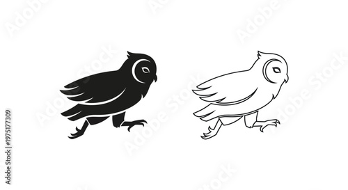 Owl Symbols Design: Minimalist Black & White Illustrations Vector