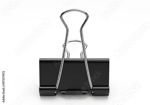Black metal binder clip isolated on white background