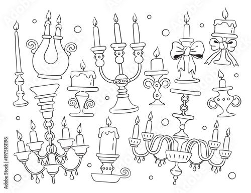 Candle Candelabra Wedding Set Line Art