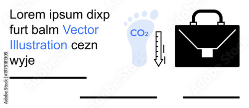Sustainability, environmental impact, carbon tracking, corporate responsibility, climate change, business practices. CO2 footprint icon with briefcase and measurement scale. Sustainability