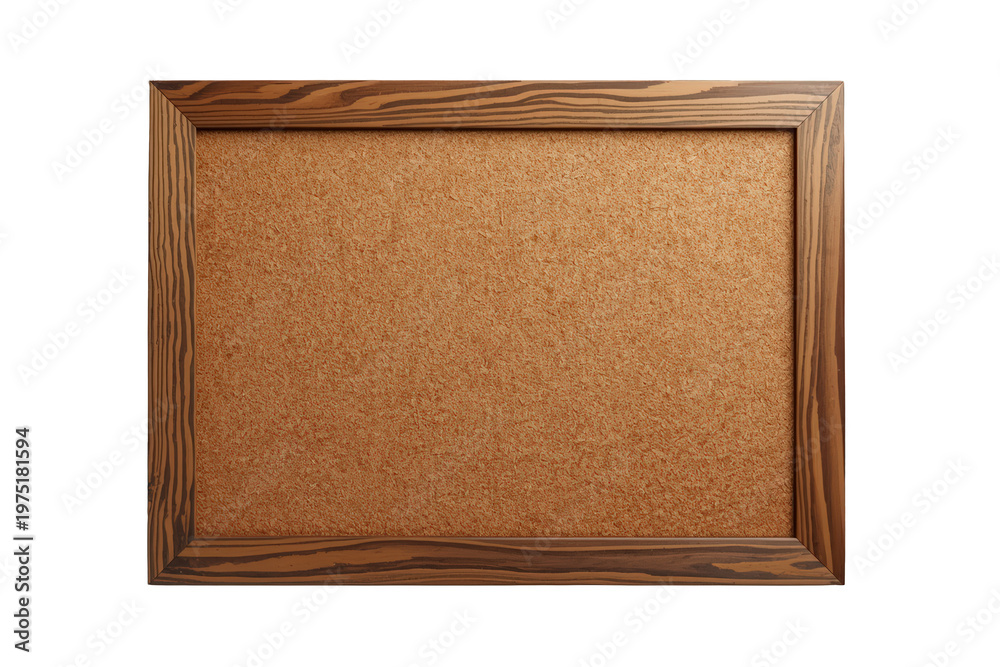 Fototapeta premium Empty cork board with wooden frame isolated on transparent background providing space for new ideas and messages