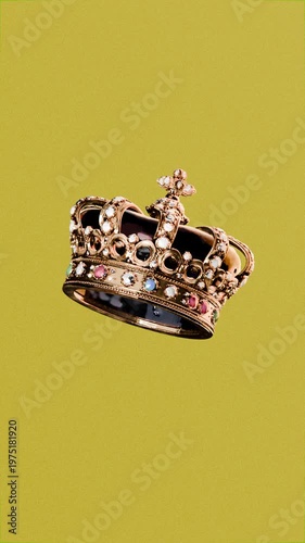 decorative gold crown with jewels, on yellow background