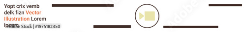 Media, communication, digital content, visual media, graphic design, branding. Minimal icon of a video camera surrounded by horizontal lines and placeholder text. Media and communication concept