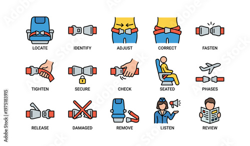 Seatbelt safety: locate, adjust, check, fasten, secure, release, listen