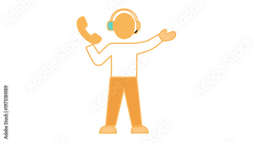 Professional customer service representative vector icon illustration with headset and telephone handset, minimalist gradient design for support, help desk, and call center communication.
