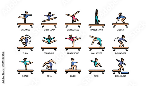 Illustrated guide to gymnastics beam moves for training and performance