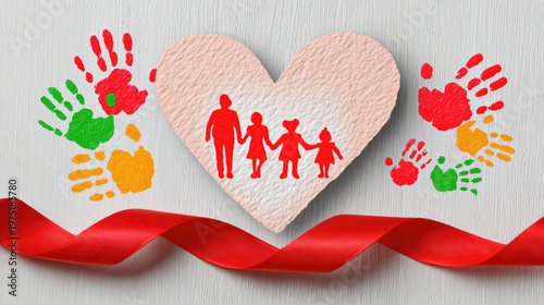 Heartfelt Family Love Handprints Silhouette and Ribbon Art.