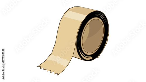 Vector illustration of a roll of tan packaging adhesive tape for shipping and logistics, flat minimalist icon design for office supplies, moving, and parcel delivery services, scalable AI-generated.
