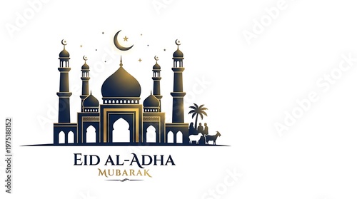 Islamic mosque illustration for eid al adha celebrations on white background