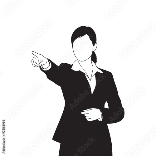 Businesswoman pointing isolated silhouette illustration for corporate presentations and strategy con