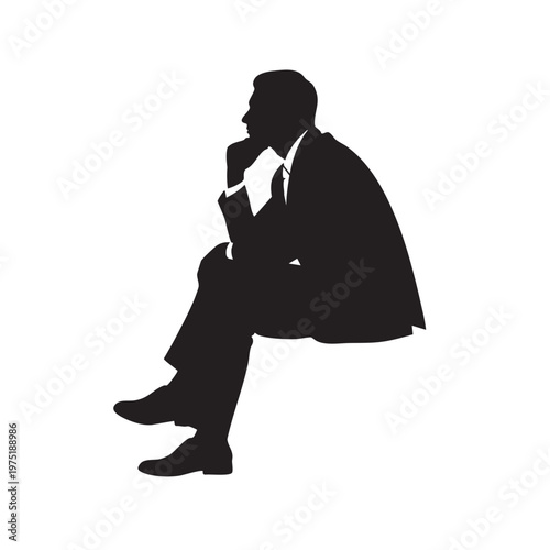 Silhouette of a businessman sitting and thinking isolated on white background vector illustration fo