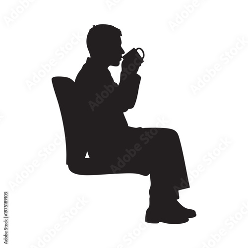 Silhouette of a man sitting and drinking coffee vector illustration for lifestyle and relaxation con
