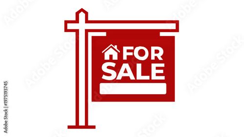 Red for sale real estate sign vector icon illustration. Flat minimalist design of a property listing board for housing market, residential sales, realtor marketing, and home buying business.