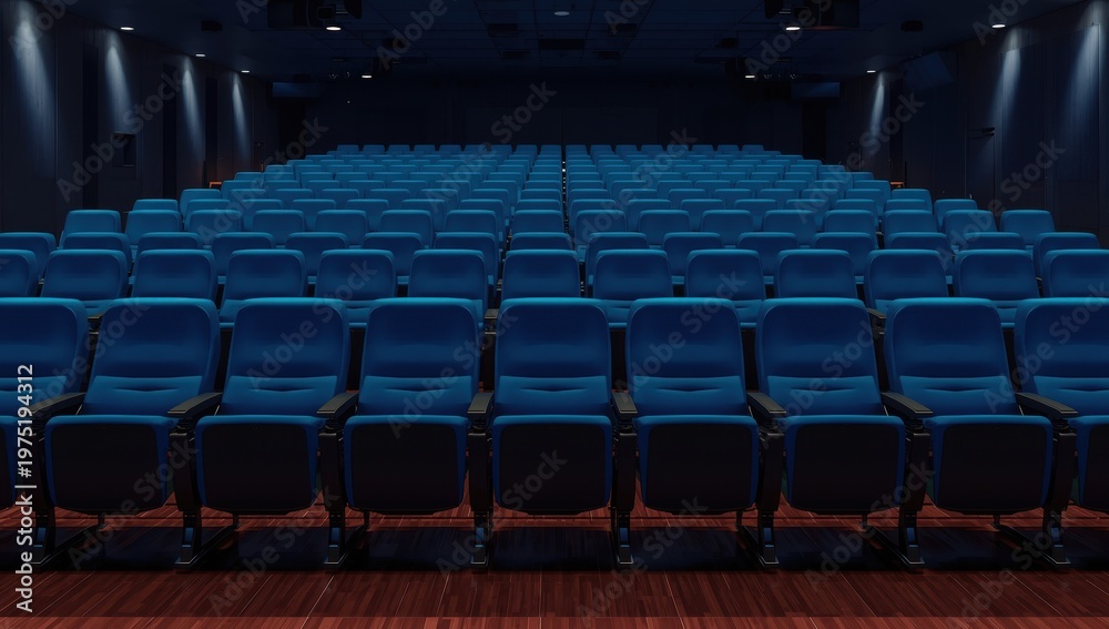 Fototapeta premium blue theater seats with black armrests in rows