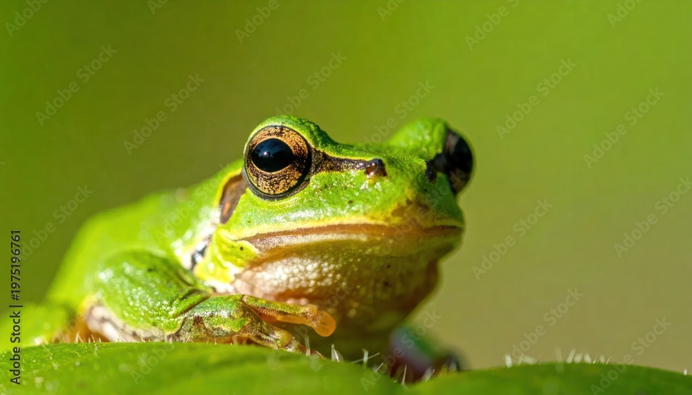 Obraz premium Green Frog Closeup on Leaf Macro.