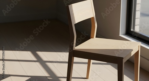 Minimalist Wooden Chair Bathed in Sunlight with Shadow Patterns