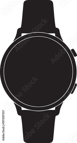 A black watch with a leather strap on a white background Vector, illustration
