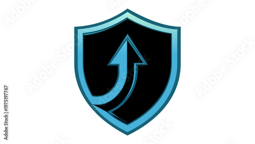 Software deployment vector icon illustration for SaaS platforms, featuring a teal and black shield with an upward arrow representing secure updates, growth, and system protection for tech apps.