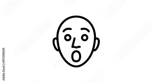 Shocked Face Icon, Surprised Expression, Astonished Human Head Outline, Wow Emotion